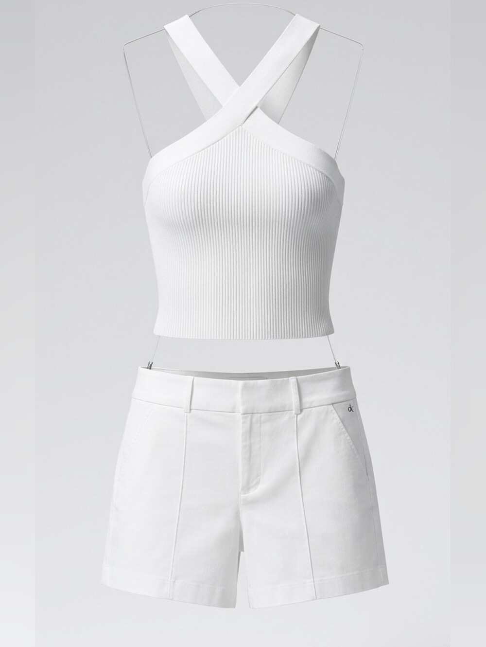 542 Bundle Love Tree Knit Halter Top L & Calvin Klein White Pintuck Shorts 4
